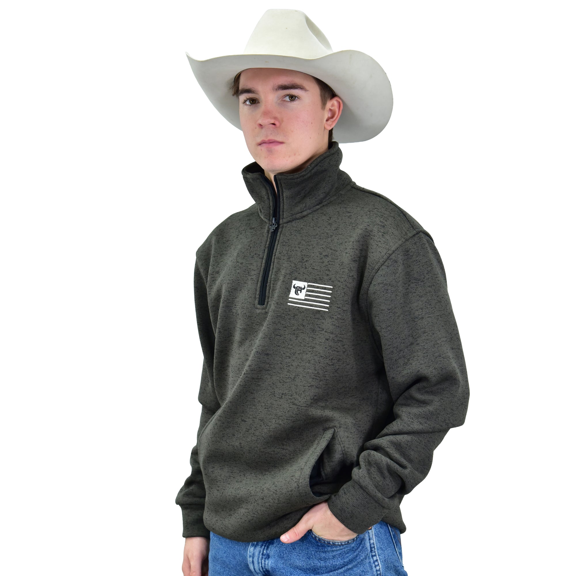 Men's CH Heather Black "CH Flag" Speckle Fleece Cadet from Cowboy Hardware