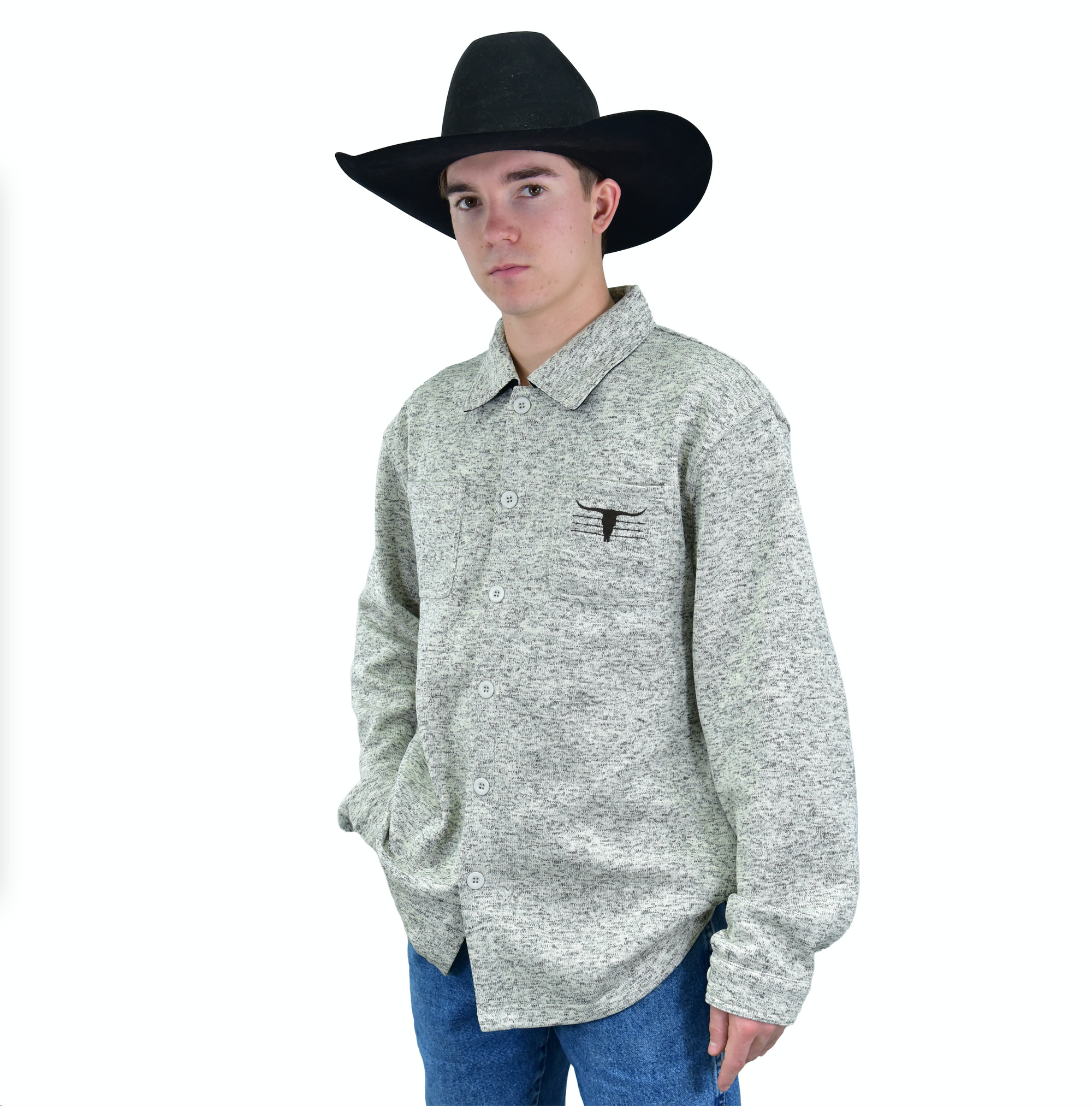 Men's CH Heather Gray "Speckle Fleece" Button-Up Coat from Cowboy Hardware