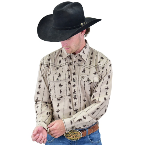 Men's CH Tan "Barbed Roper" Long Sleeve Western Shirt from Cowboy Hardware