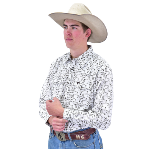 Men's CH White "Hombre Skull" Long Sleeve Western Shirt from Cowboy Hardware