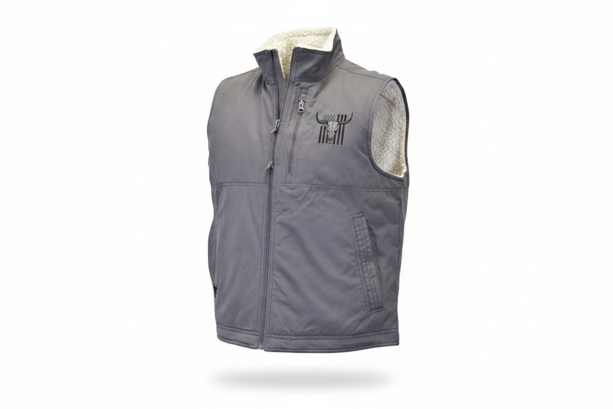 Men's Charcoal Skull Flag Heavy Twill Conceal & Carry Vest from Cowboy Hardware