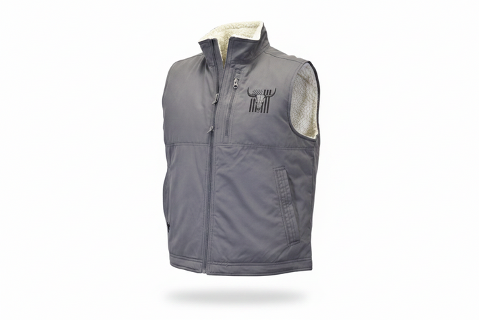 Men's Charcoal Skull Flag Heavy Twill Conceal & Carry Vest from Cowboy Hardware