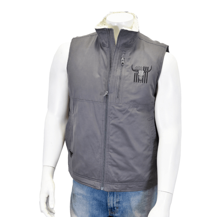 Men's Charcoal Skull Flag Heavy Twill Conceal & Carry Vest from Cowboy Hardware