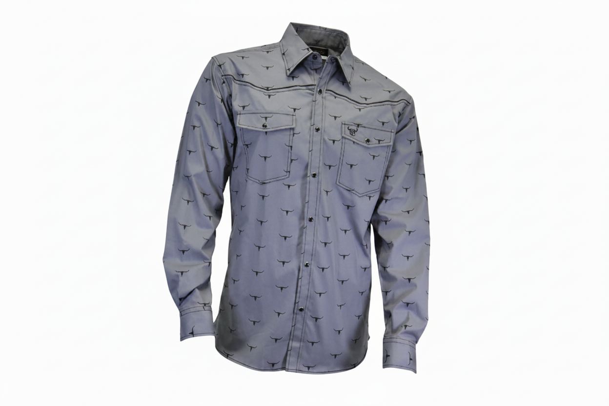 Men's Charcoal "Skull Scatter" Long Sleeve Western Shirt from Cowboy Hardware