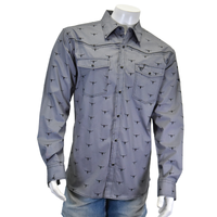 Men's Charcoal "Skull Scatter" Long Sleeve Western Shirt from Cowboy Hardware