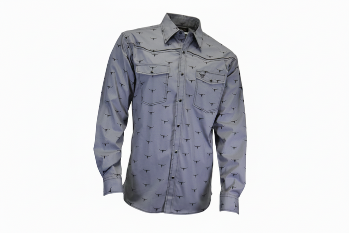 Men's Charcoal "Skull Scatter" Long Sleeve Western Shirt from Cowboy Hardware