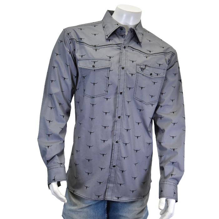 Men's Charcoal "Skull Scatter" Long Sleeve Western Shirt from Cowboy Hardware