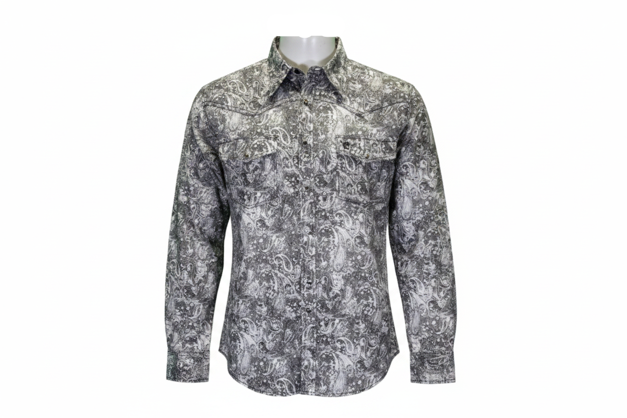 Men's Charcoal "Washed Paisley" Long Sleeve Western Shirt from Cowboy Hardware