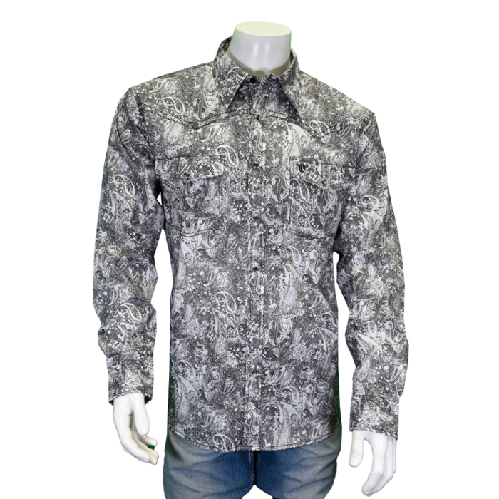 Men's Charcoal "Washed Paisley" Long Sleeve Western Shirt from Cowboy Hardware