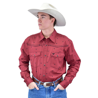Men's Chili Red "Scatter Skull" Long Sleeve Western Shirt from Cowboy Hardware