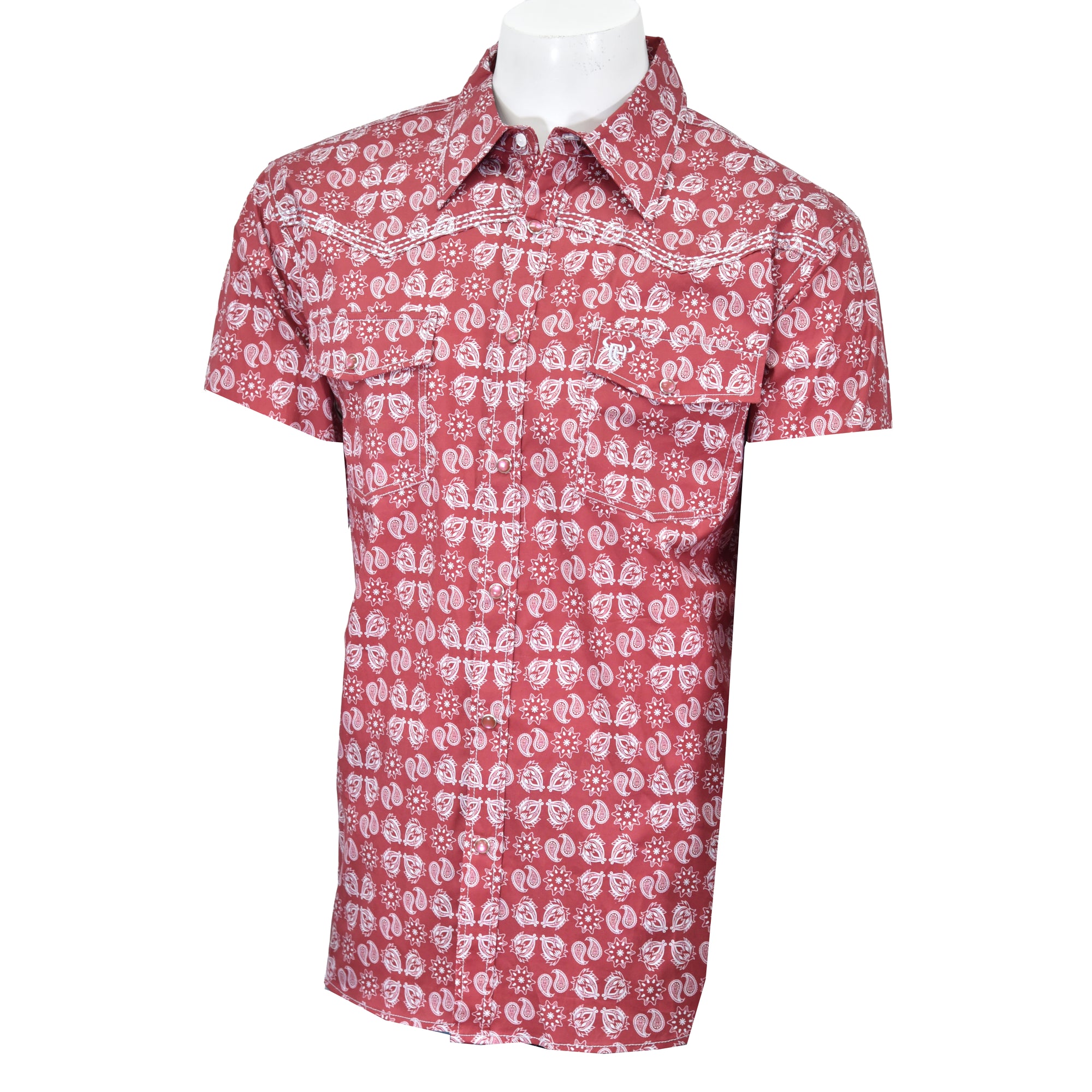 Men's Chili/Gray "Acorn Paisley" Short Sleeve Western Shirt from Cowboy Hardware