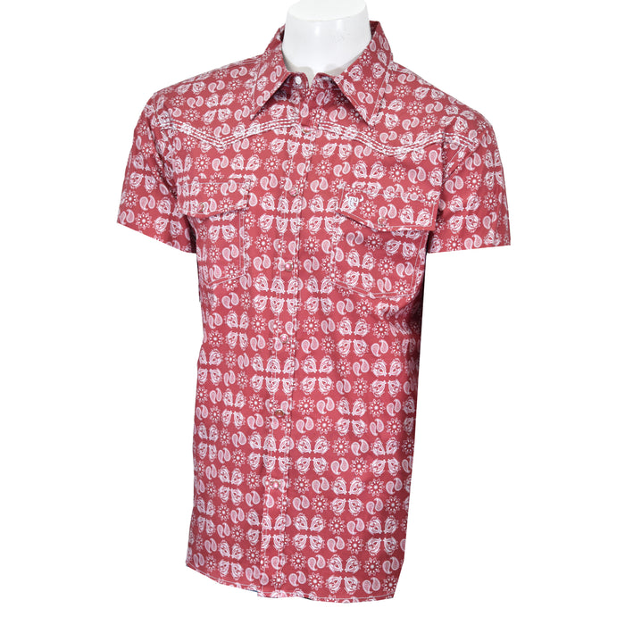 Men's Chili/Gray "Acorn Paisley" Short Sleeve Western Shirt from Cowboy Hardware