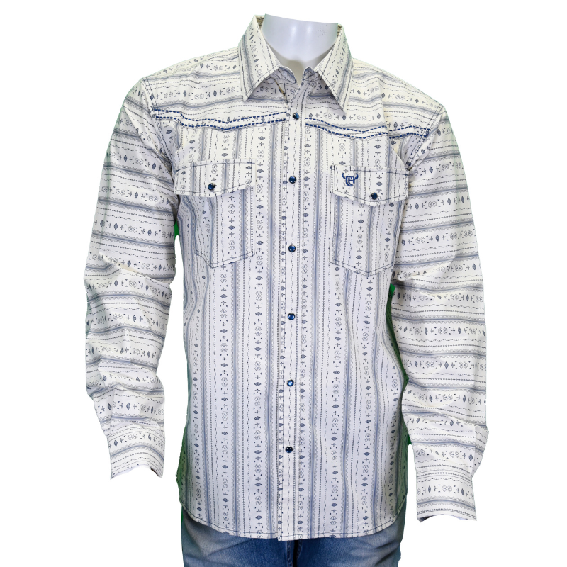 Men's Cream Striped Aztec Long Sleeve Western Shirt from Cowboy Hardware