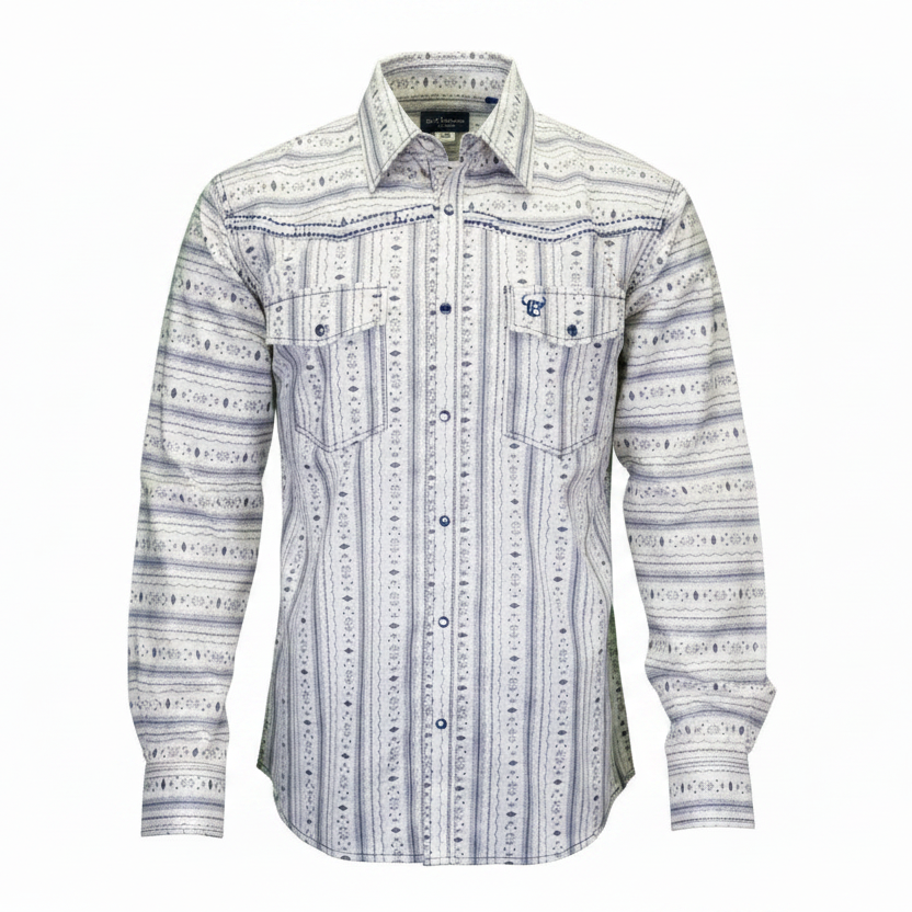 Men's Cream Striped Aztec Long Sleeve Western Shirt from Cowboy Hardware