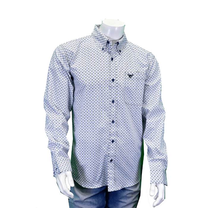 Men's Cross Floral White Long Sleeve Print w/Buttons Western Shirt from Cowboy Hardware