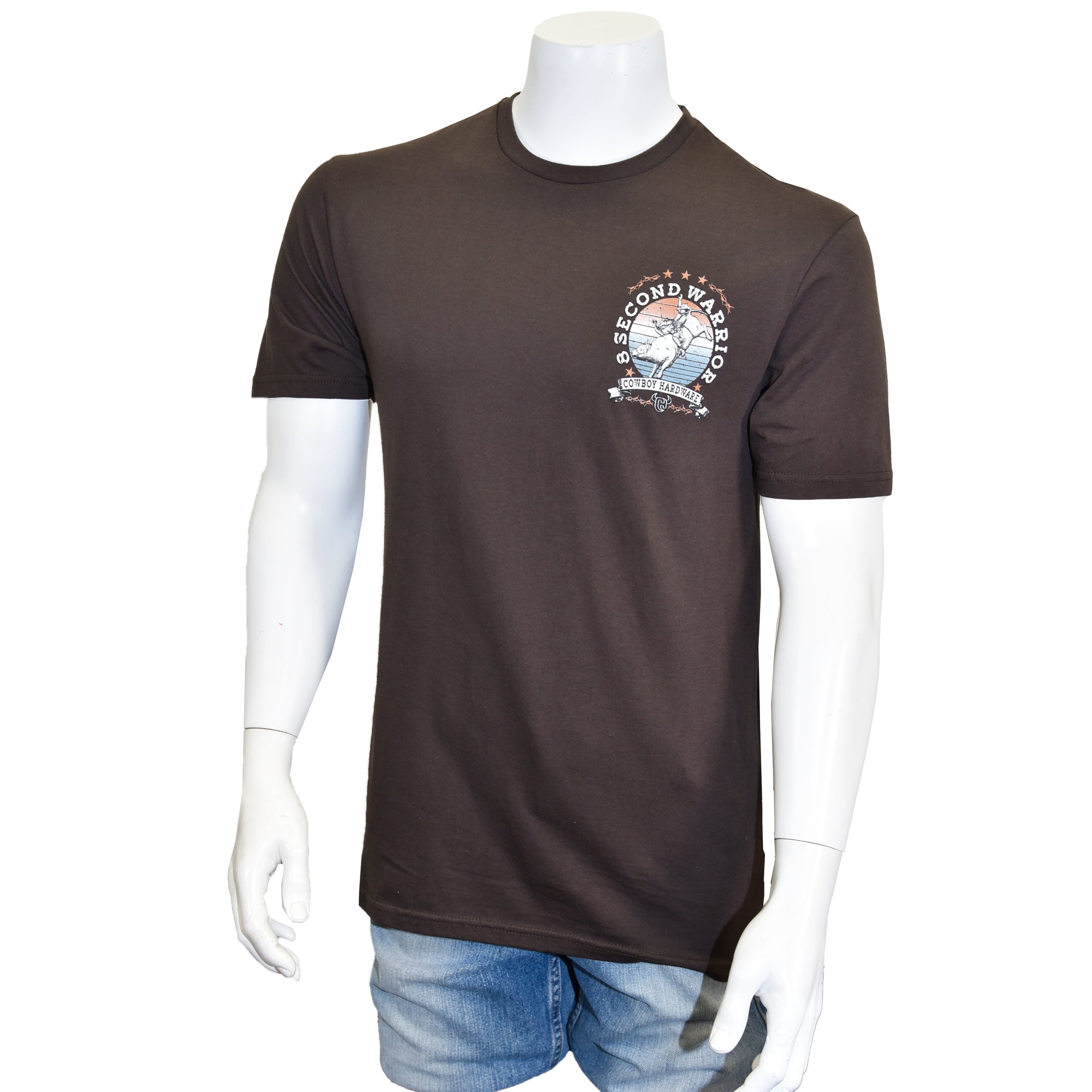 Men's Dark Chocolate 8 Second Warrior Short Sleeve Tee from Cowboy Hardware