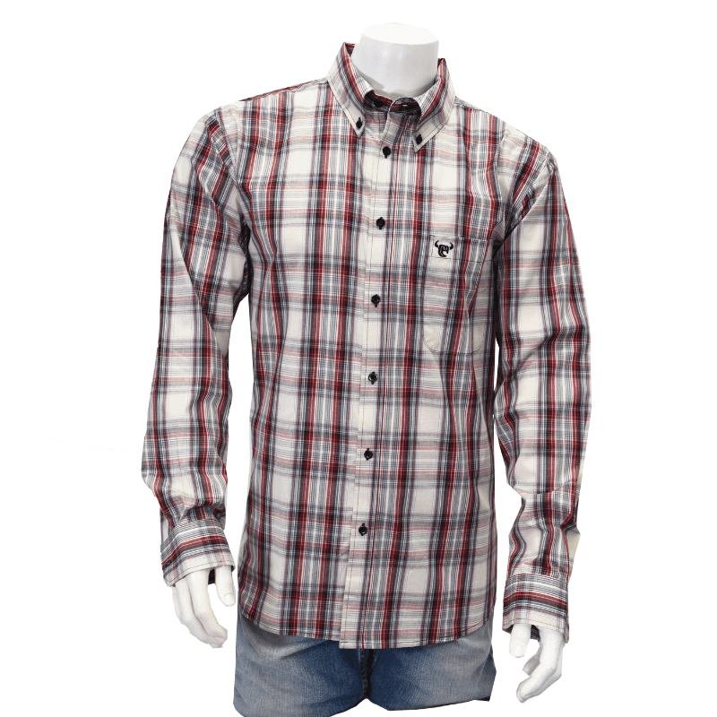 Men's Dark Red Dutton Long Sleeve Plaid  Western Shirt with Buttons from Cowboy Hardware