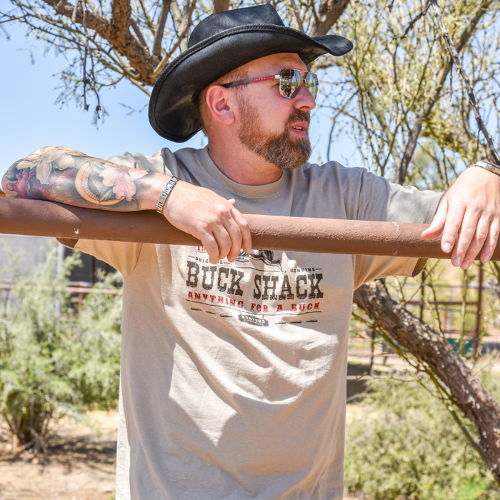 Men's Desert Sand Buck Shack Short Sleeve T-Shirt from Cowboy Hardware