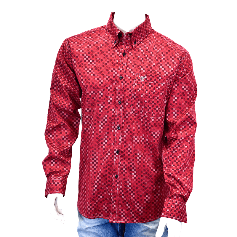 Men's Geo Morse Chili Long Sleeve Print w/Buttons Western Shirt from Cowboy Hardware