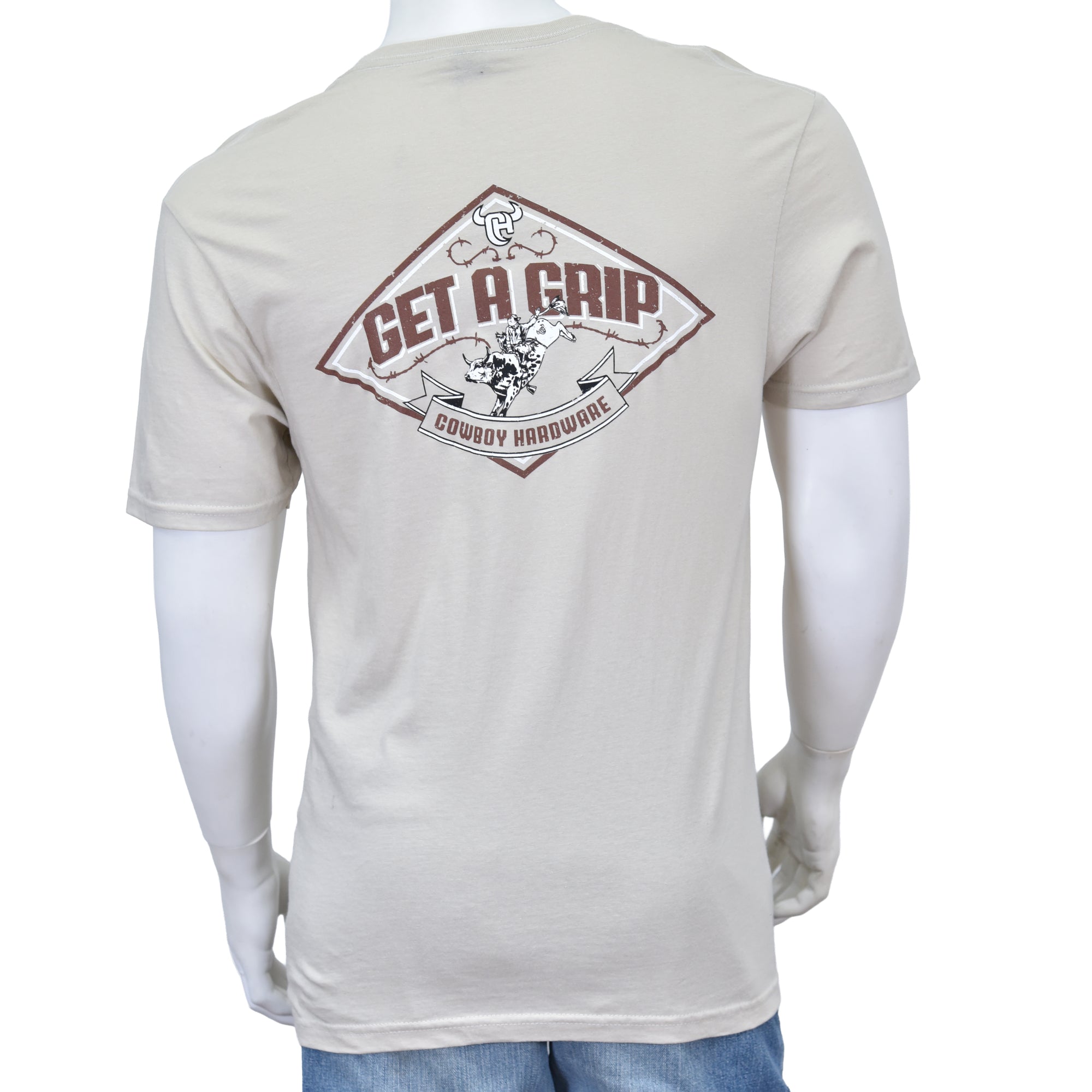 Men's Cowboy Hardware Tan "Get A Grip" Short Sleeve T-Shirt