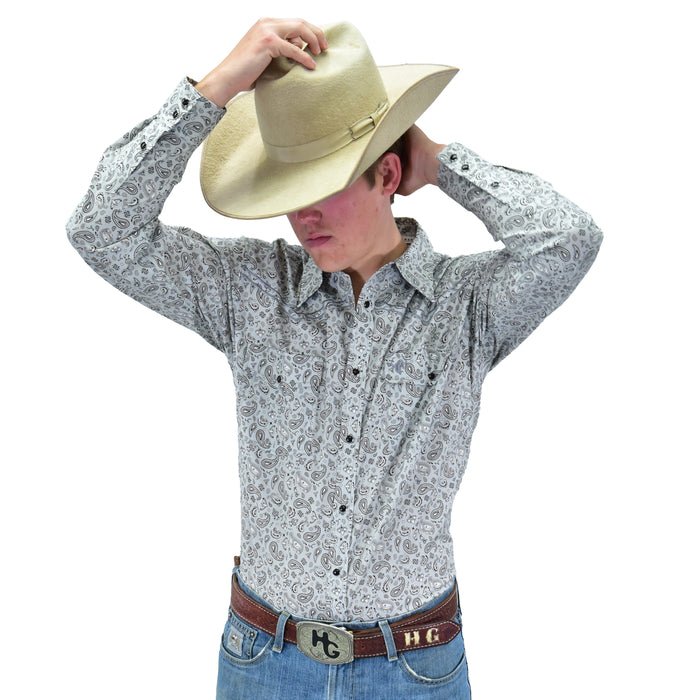 Men's Gray "Scatter Paisley" Long Sleeve Western Shirt from Cowboy Hardware