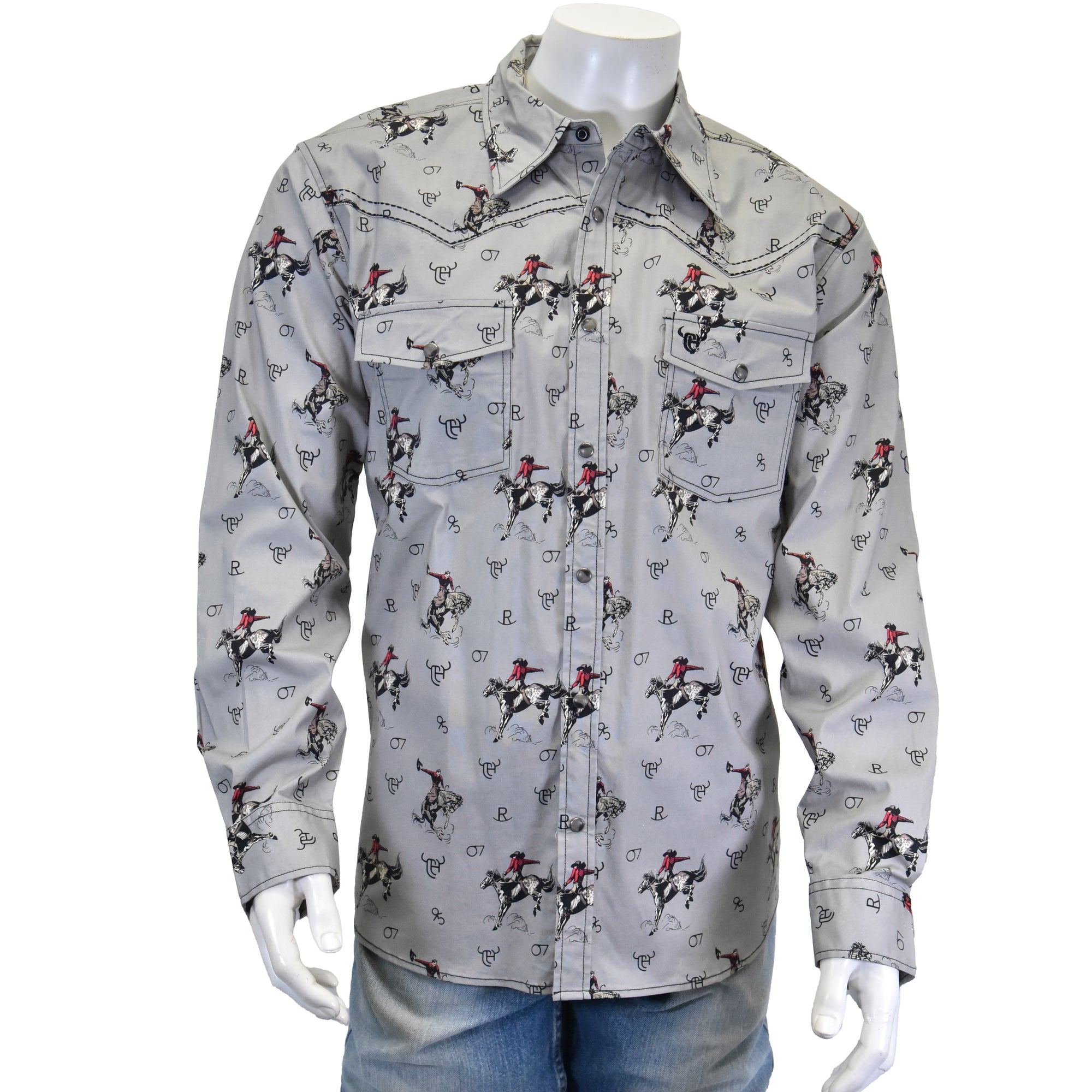Men's Cowboy Hardware Gray Vintage Bronc Long Sleeve Western Shirt Men's Cowboy Hardware Gray Vintage Bronc Long Sleeve Western Shirt