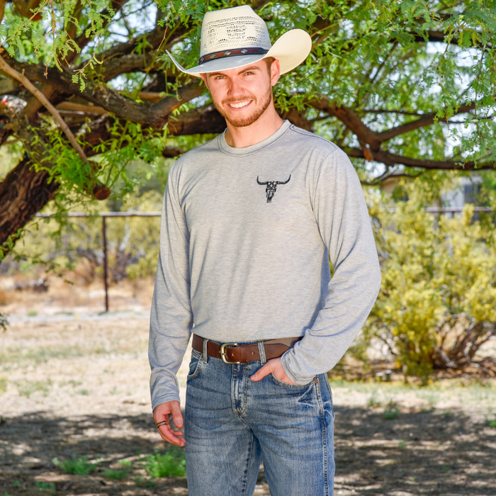 Men's Grey Flag Skull Long Sleeve T-Shirt from Cowboy Hardware