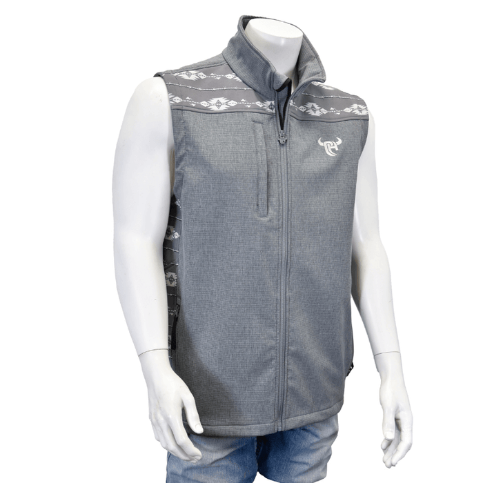 Men's Grey Tonal Aztec Accent Poly Shell Vest from Cowboy Hardware