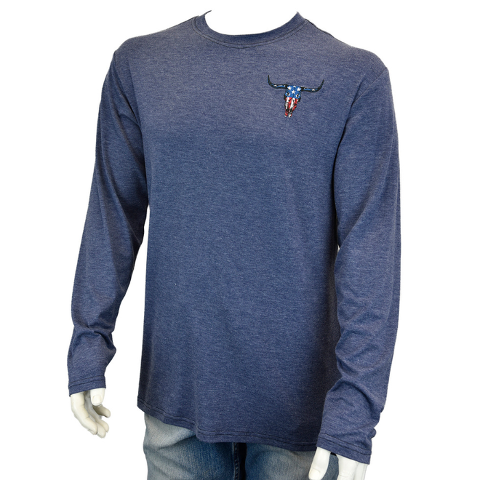 Men's Heather Navy "Flag Skull" Long Sleeve T-Shirt from Cowboy Hardware