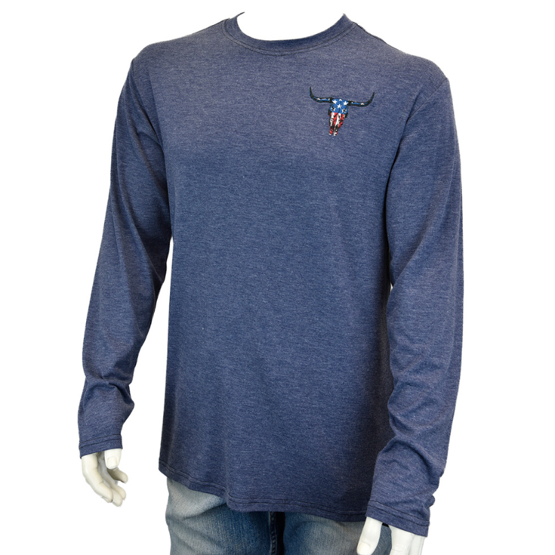 Men's Heather Navy "Flag Skull" Long Sleeve T-Shirt from Cowboy Hardware