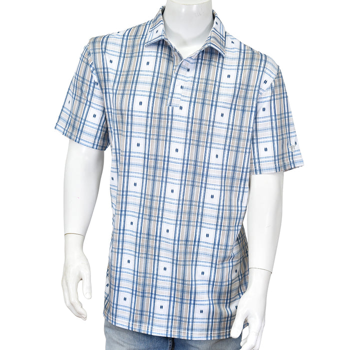 Men's Hermosillo Jacquard Plaid Tan Short Sleeve CH Polo from Cowboy Hardware