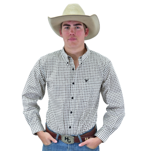 Men's Light Gray "Circle Star" Long Sleeve Western Shirt from Cowboy Hardware
