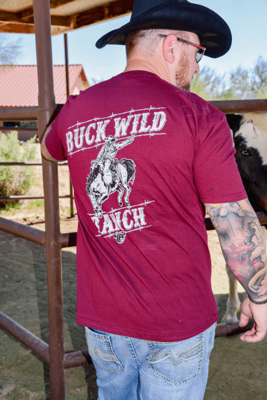 Men's Maroon Buck Wild Ranch Short Sleeve Tee from Cowboy Hardware
