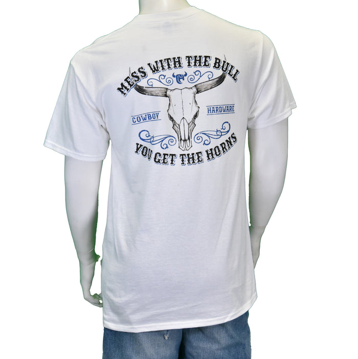 Men's Mess with The Bull Short White Sleeve T-Shirt from Cowboy Hardware