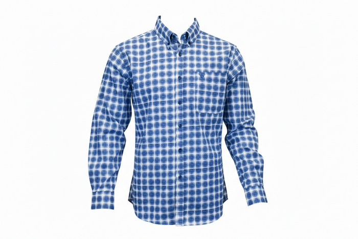 Men's Navy Gradient Cube Long Sleeve Western Shirt from Cowboy Hardware