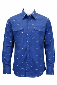 Men's Navy Skull Burst Long Sleeve Western Shirt from Cowboy Hardware