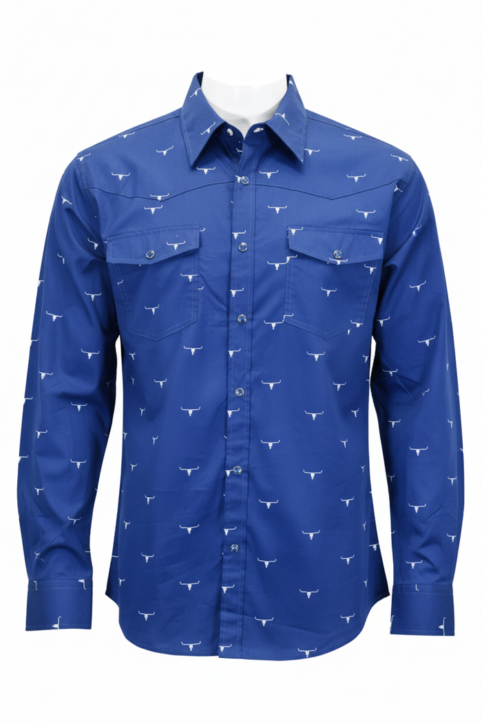 Men's Navy Skull Burst Long Sleeve Western Shirt from Cowboy Hardware