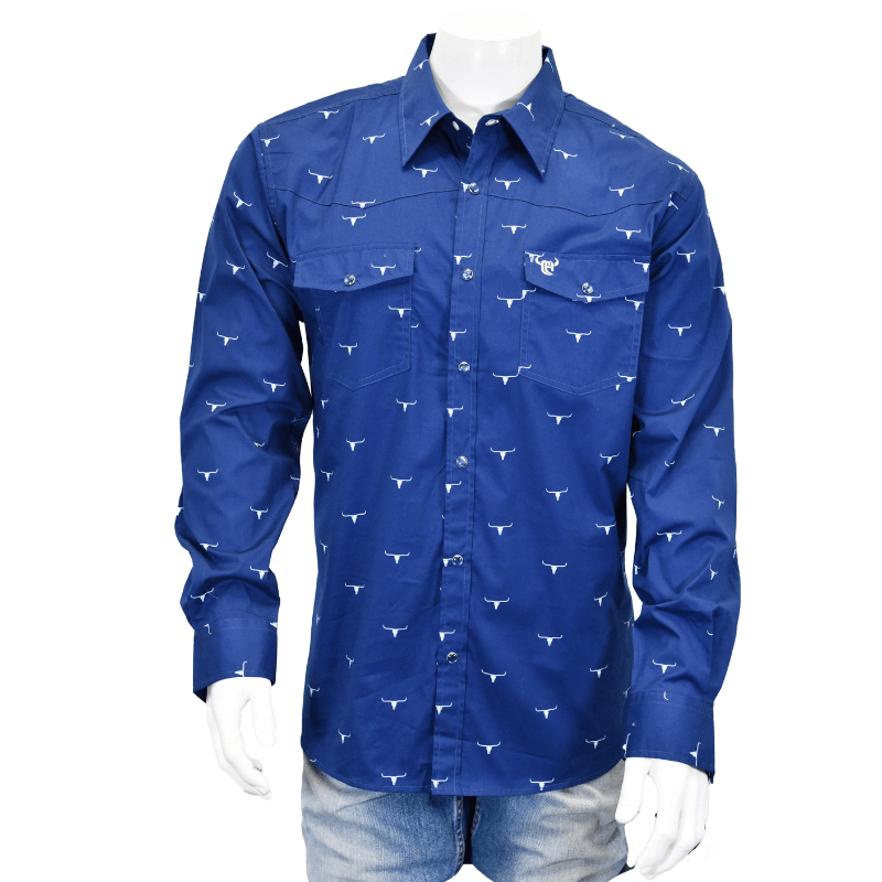 Men's Navy Skull Burst Long Sleeve Western Shirt from Cowboy Hardware