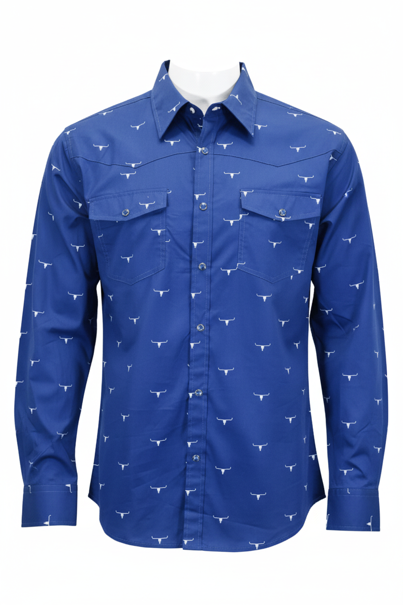 Men's Navy Skull Burst Long Sleeve Western Shirt from Cowboy Hardware