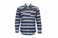Men's Navy Striped Aztec Long Sleeve Print Western Shirt from Cowboy Hardware