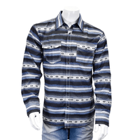 Men's Navy Striped Aztec Long Sleeve Print Western Shirt from Cowboy Hardware