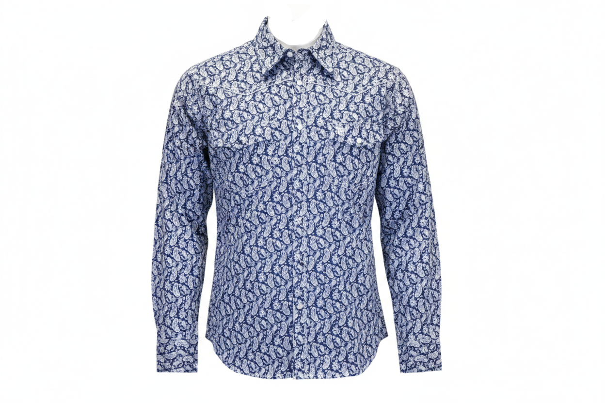 Men's Navy Tonal Paisley Western Shirt from Cowboy Hardware