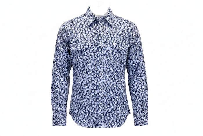 Men's Navy Tonal Paisley Western Shirt from Cowboy Hardware