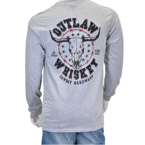 Men's Outlaw Whiskey Grey Long Sleeve T-Shirt from Cowboy Hardware