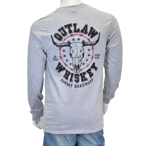 Men's Outlaw Whiskey Grey Long Sleeve T-Shirt from Cowboy Hardware