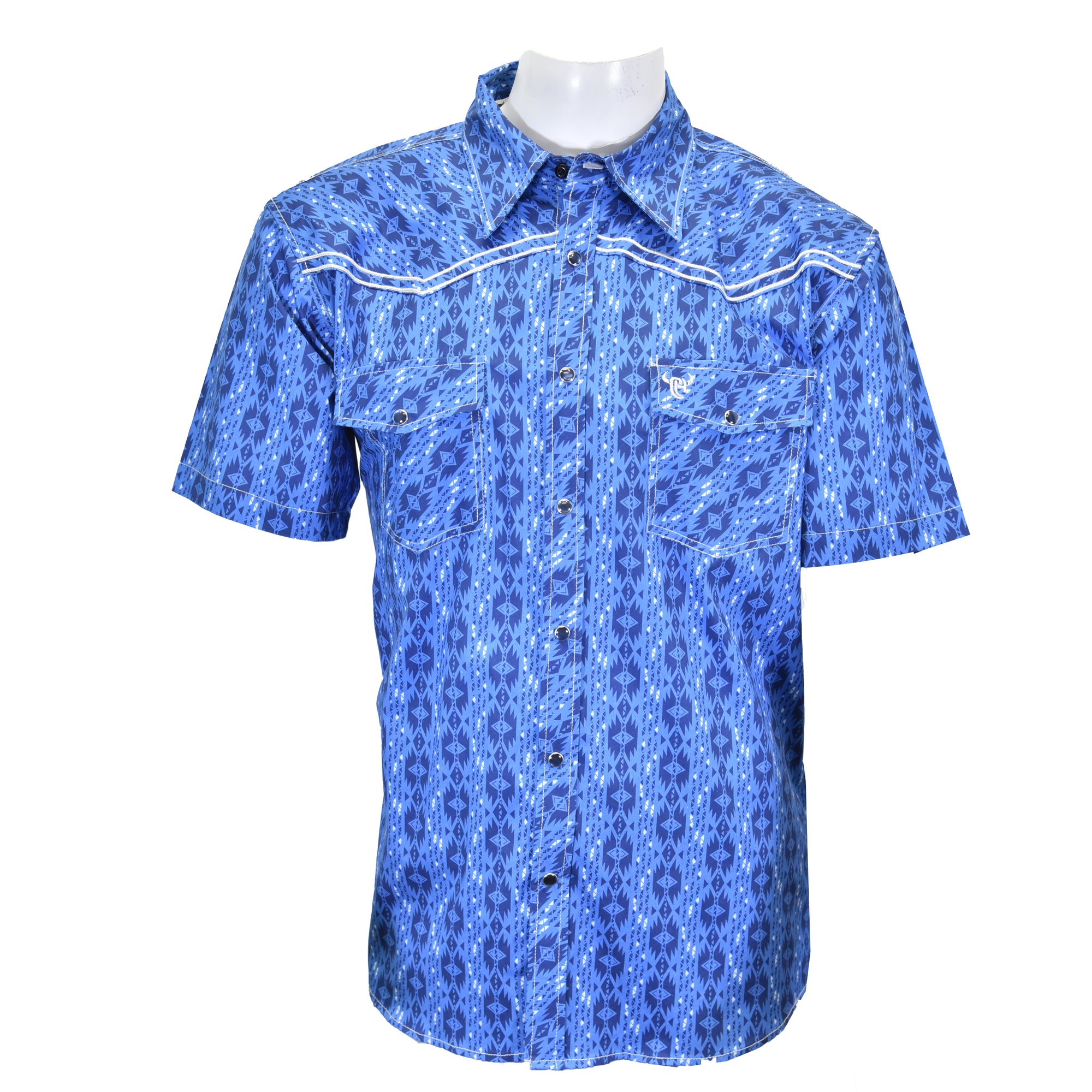 Men's Royal Blue "Tonal Aztec" Short Sleeve Western Shirt from Cowboy Hardware