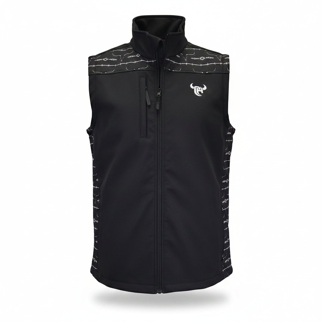 Men's Skull Aztec Accent Polyshell Black Vest from Cowboy Hardware