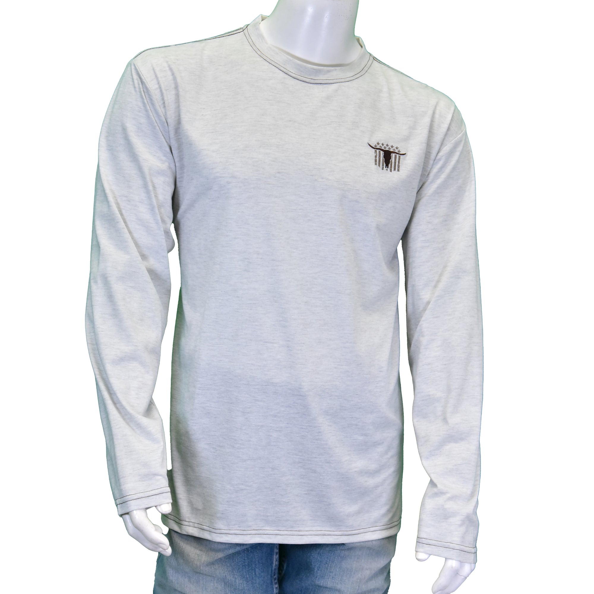 Men's Skull Banner Heather White Premium Long Sleeve T-Shirt from Cowboy Hardware