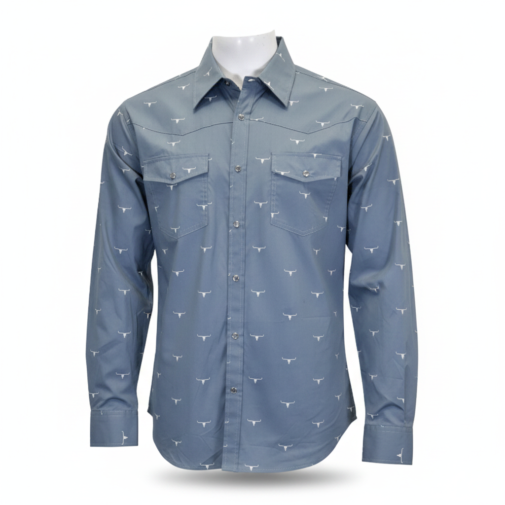 Men's Skull Burst Grey Long Sleeve Print Western Shirt from Cowboy Hardware