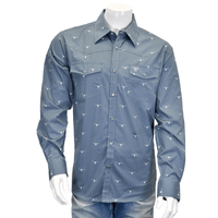 Men's Skull Burst Grey Long Sleeve Print Western Shirt from Cowboy Hardware